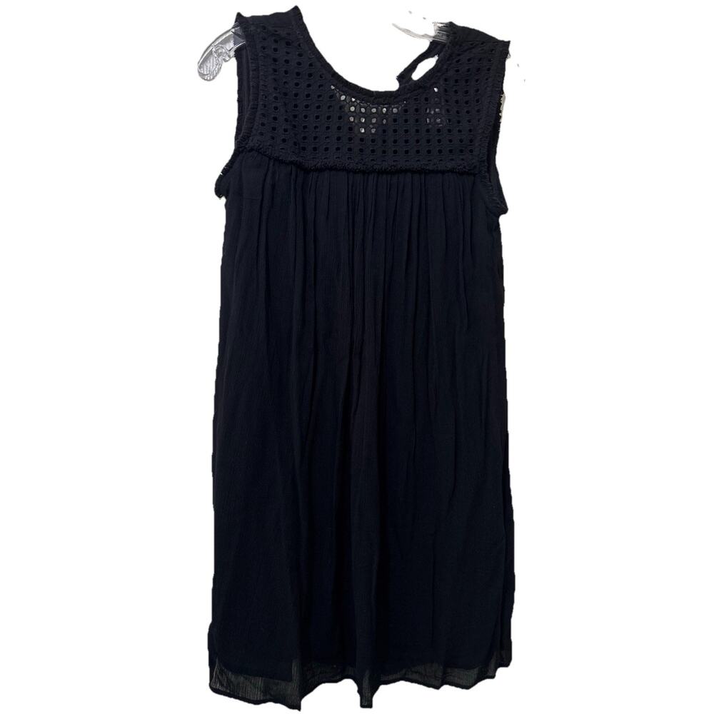 Tommy Bahama Shift Dress Black Eyelet Fringe Tassels Crinkle Gauze Size XS Boho